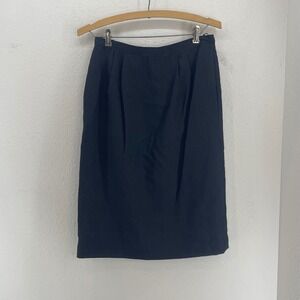 Vintage Black Pleated Pencil Skirt 6 Pockets Lined Corp Dark Academia Old Money